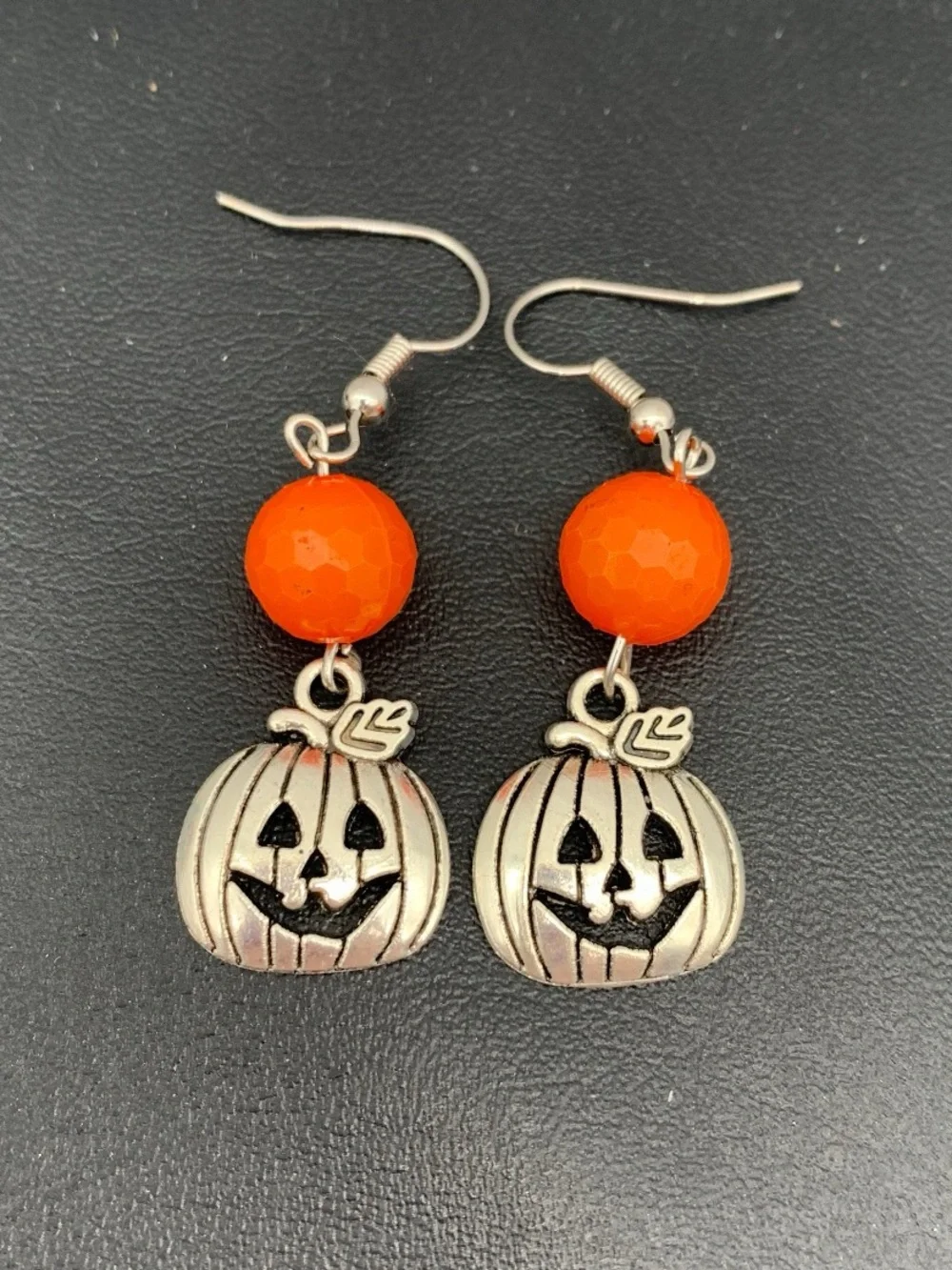 Halloween Pumpkin Dangle Earrings with Orange Bead